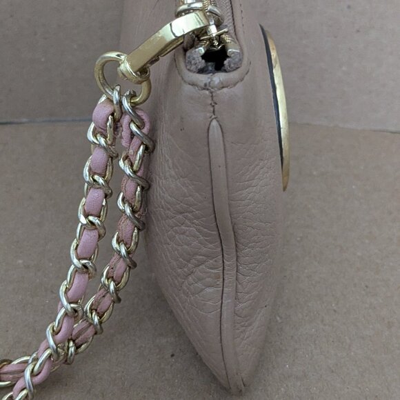 Michael Kors Fulton Leather Wristlet Mini Clutch BIG MK Shiny GOLD LOGO Brown - Picture 4 of 10